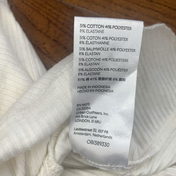 Urban Outfitters Top Size M Ivory Ribbed Button Ruche Placket Long Sleeve Collar - Picture 11 of 11